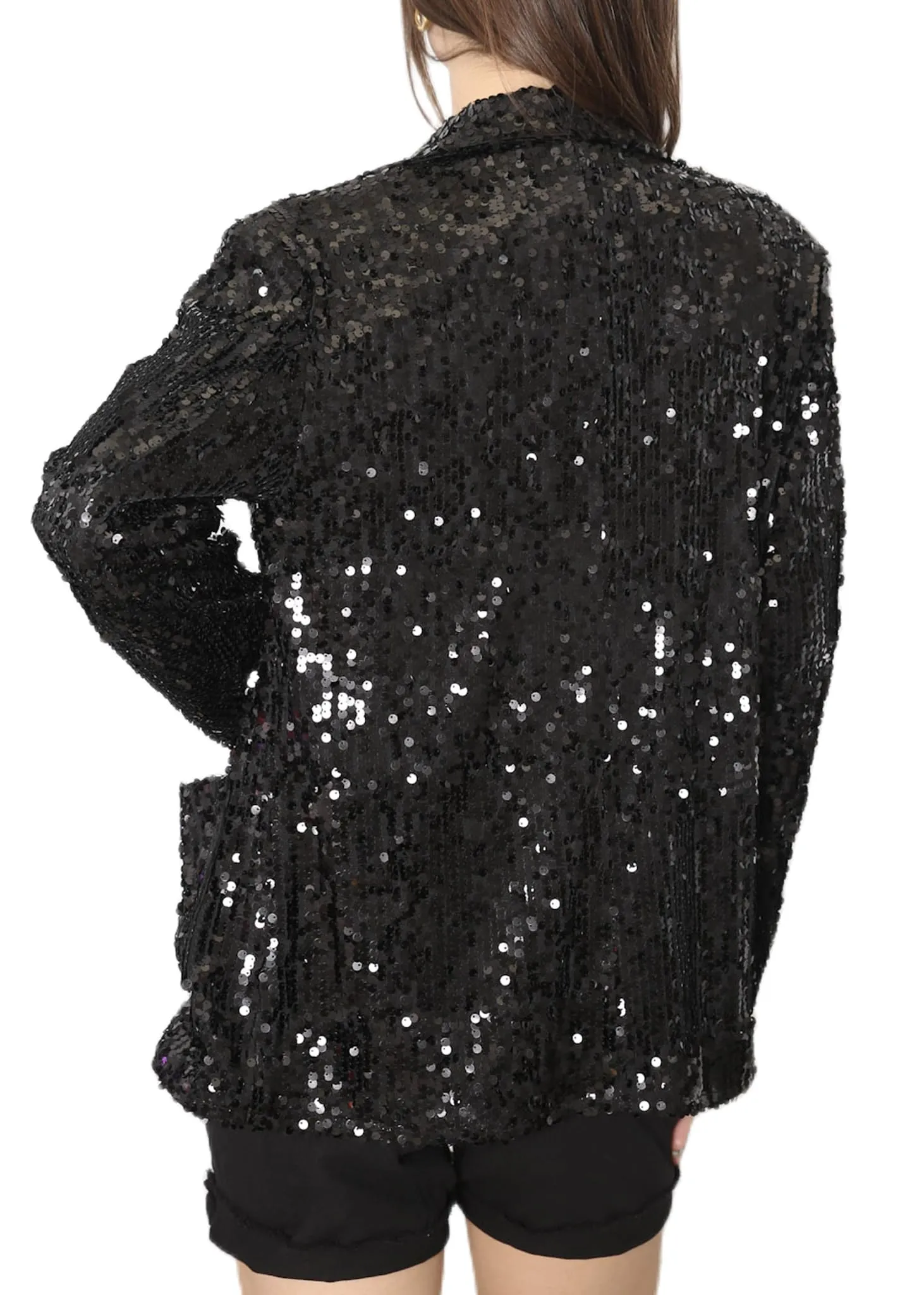 Black Sequined Sparkle Open Front Party Blazer