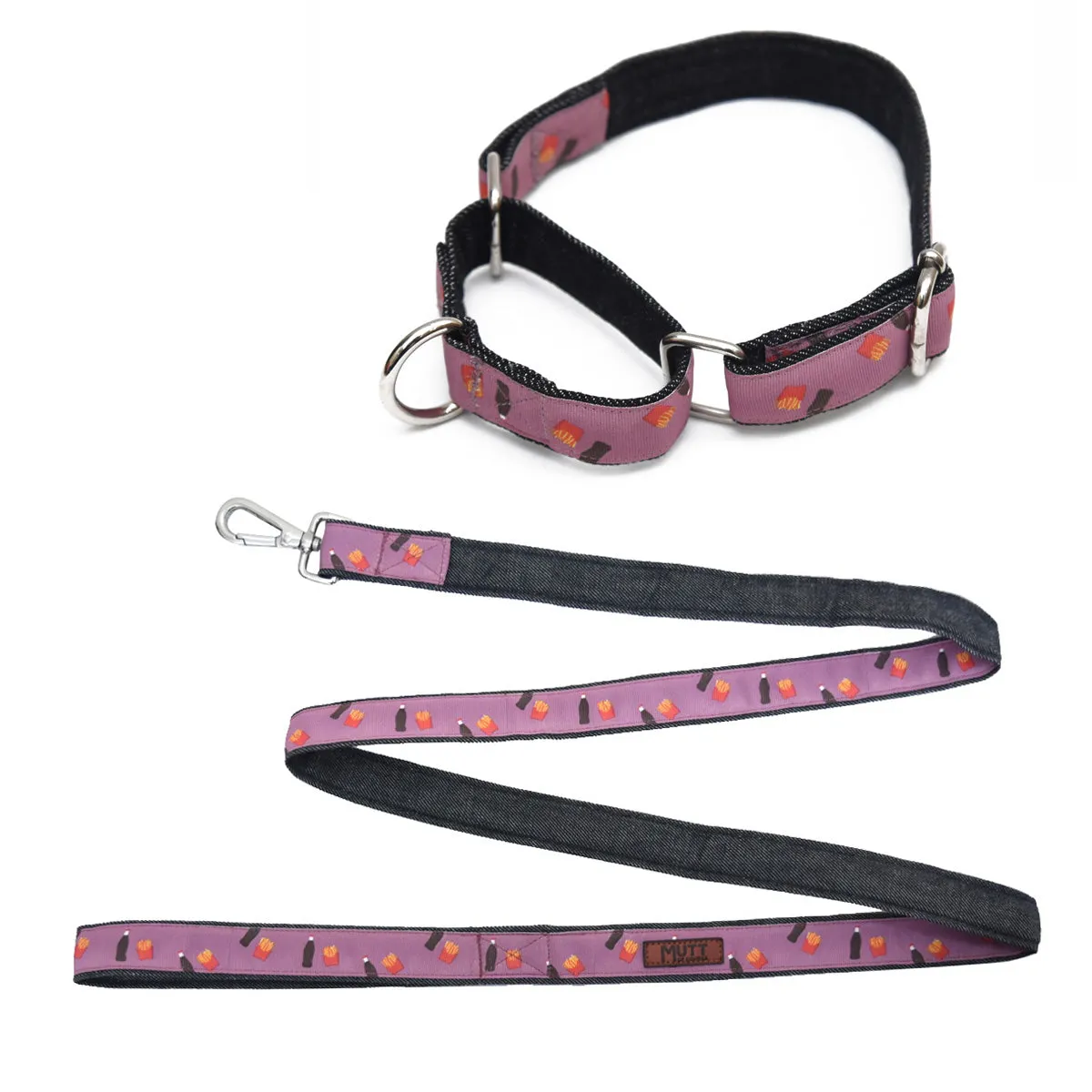Cola N' Fries Martingale Denim Collar   Leash Set