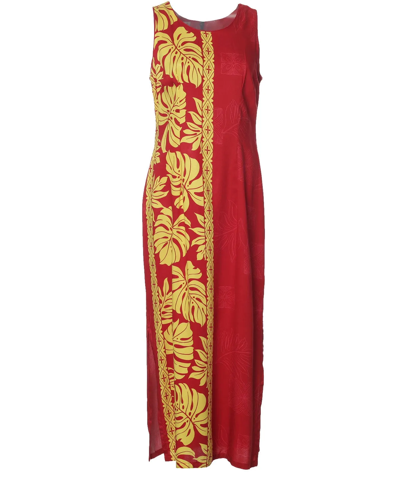 Long Maxi Hawaiian Dress Prince Kuhio Red-Gold