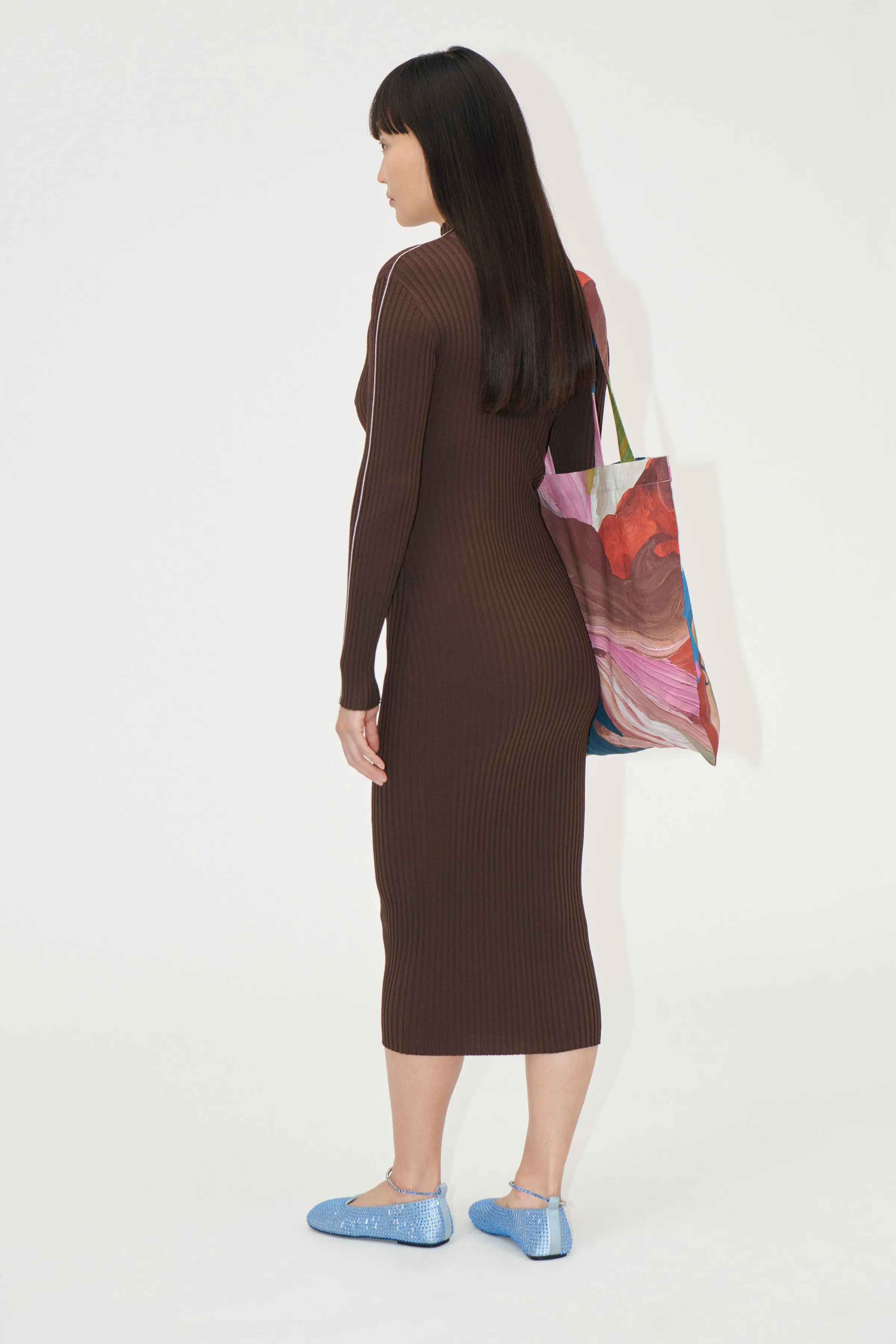 Long Sleeve Turtleneck Knit Dress - Coffee Brown