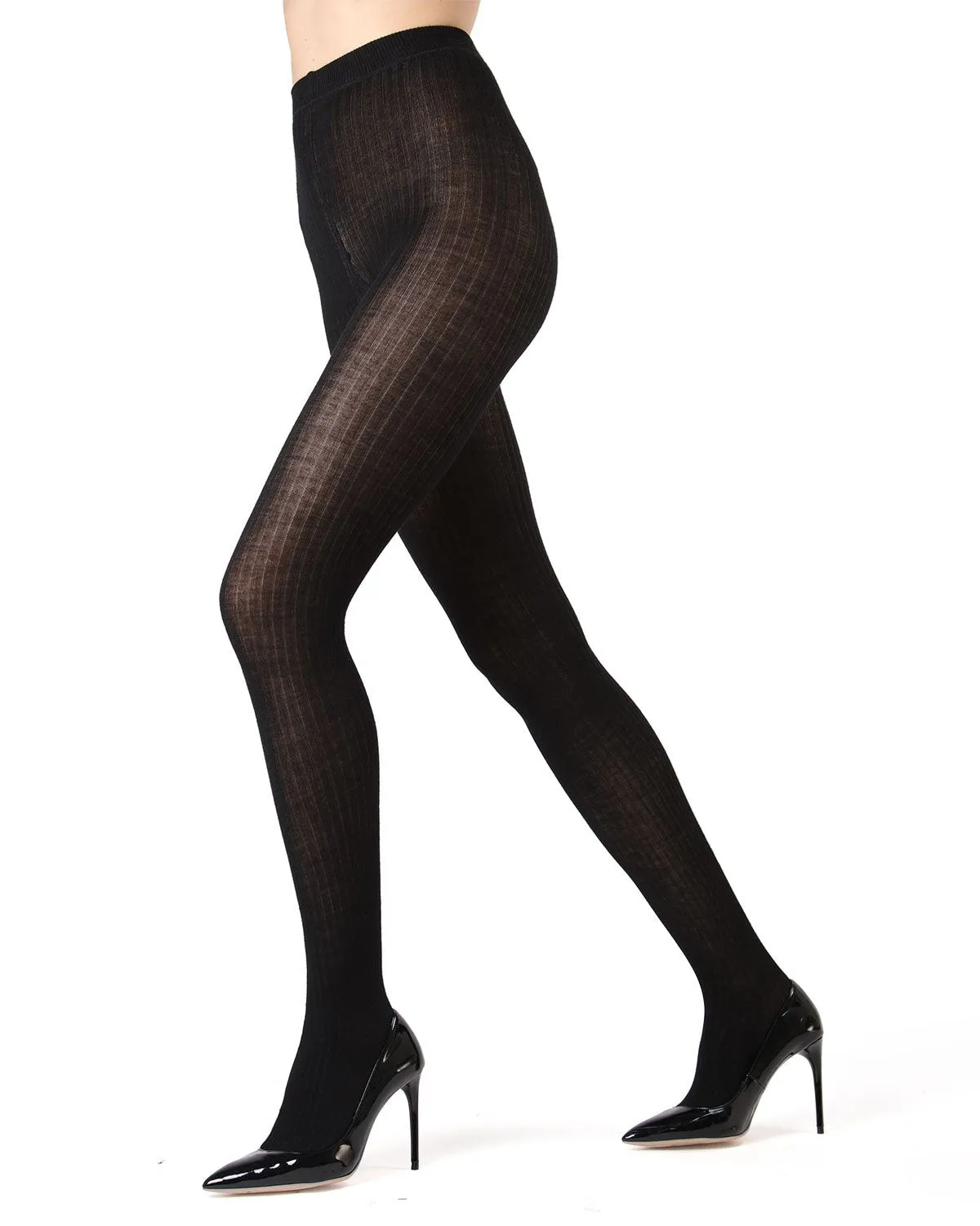 Merino Wool Tencel Blend Ribbed Sweater Tights