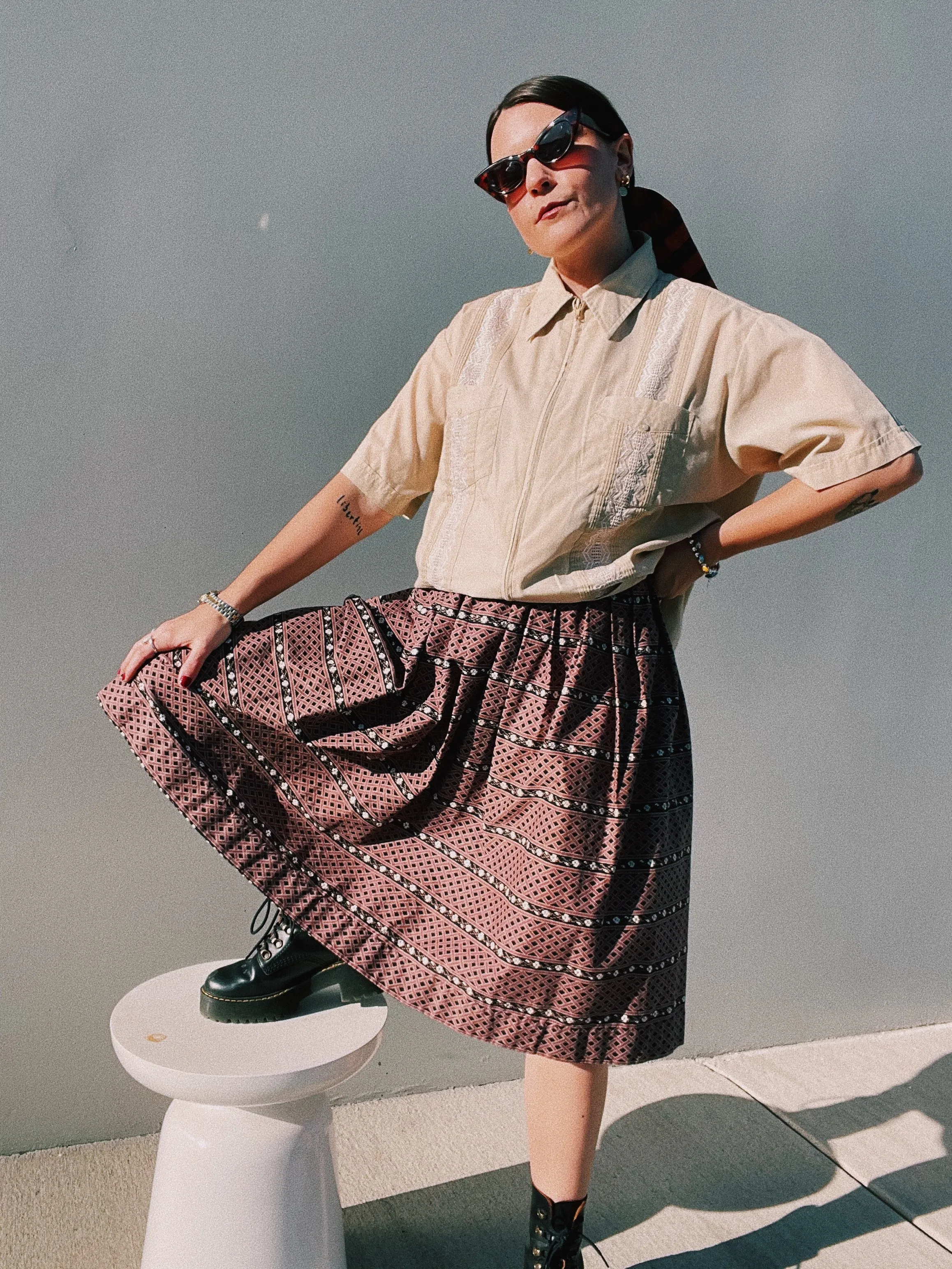 Pleated Printed Skirt