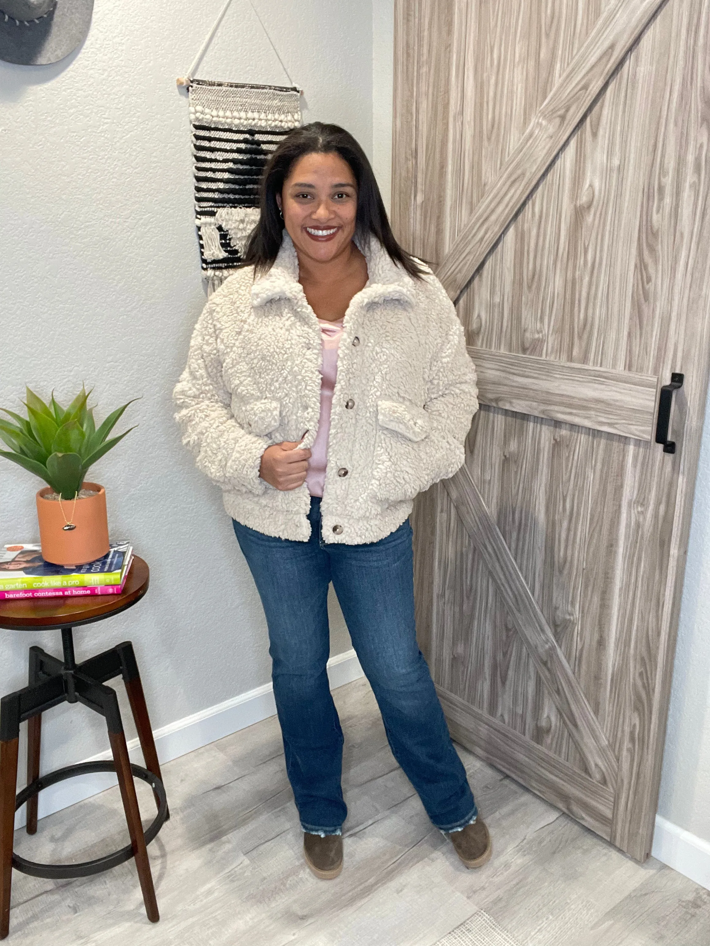 Saltwater Luxe Natural Sherpa Button Up Jacket