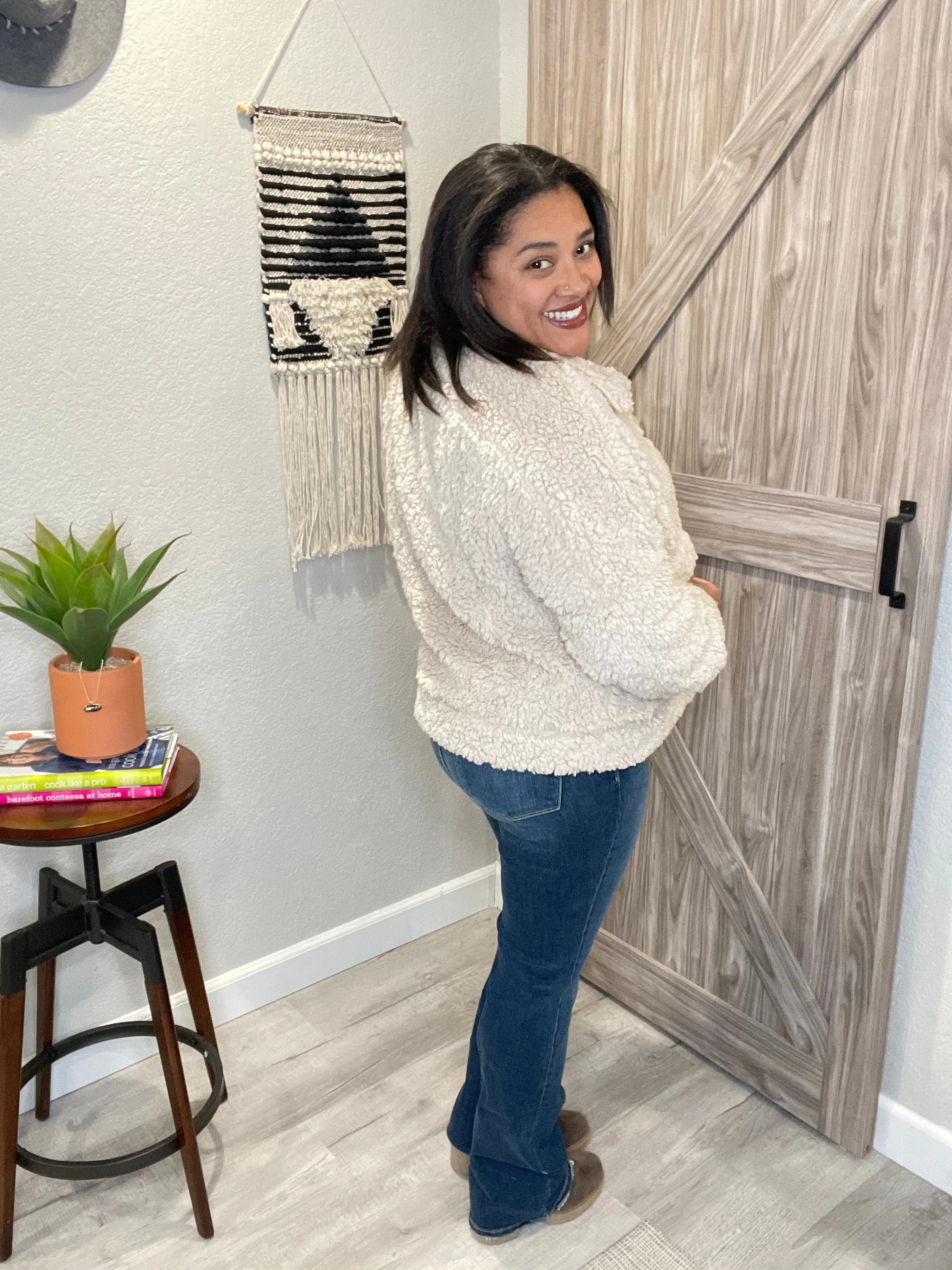 Saltwater Luxe Natural Sherpa Button Up Jacket
